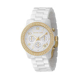 Michael Kors Women's MK5237 White Ceramic Runway Gold Glitz Watch