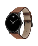 Movado Men's Museum Classic Black Stainless Steel Quartz Black Dial Black Case Brown leather Band Watch