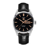 TagHeuer Carrera Men’s Automatic Swiss Made Black Leather Strap Black Dial 41mm Watch WAR201C.FC6266