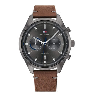 Tommy Hilfiger Men’s Quartz Brown Leather Strap Grey Dial 44mm Watch 1791730