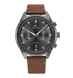 Tommy Hilfiger Men’s Quartz Brown Leather Strap Grey Dial 44mm Watch 1791730