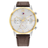 Tommy Hilfiger Men’s Quartz Brown Leather Strap Silver Dial 44mm Watch 1791884