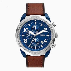 Fossil Men’s Quartz Brown Leather Strap Blue Dial 50mm Watch FS5829