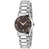 Gucci Women’s Swiss Made Quartz Silver Stainless Steel Brown Dial 27mm Watch YA126529