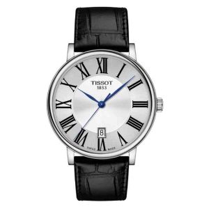 TISSOT Men’s Quartz Swiss Made Black Leather Strap Silver Dial 40mm Watch T122.410.16.033.00