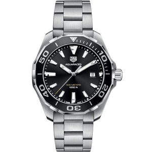 TagHeuer Aquaracer Men’s Quartz Swiss Made Silver Stainless Steel Black Dial 43mm Watch WAY101A.BA0746