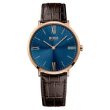 Hugo Boss Men’s Quartz Brown Leather Strap Navy Blue Dial 40mm Watch 1513458