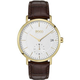 Hugo Boss Men’s Quartz Brown Leather Strap White Dial 40mm Watch 1513640