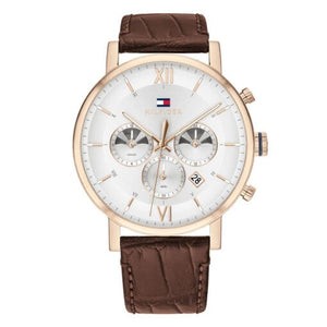 Tommy Hilfiger Men’s Quartz Leather Strap Silver Dial 44mm Watch 1710394