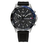 Tommy Hilfiger Men’s Quartz Silicone Strap Black Dial 46mm Watch 1791724