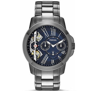 Fossil Men’s Mechanical Grey Stainless Steel Blue Skeleton Dial 44mm Watch ME1146