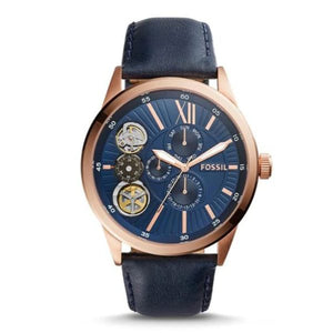 Fossil Men’s Mechanical Blue Leather Strap Blue Dial 48mm Watch BQ2219