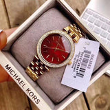 Michael Kors Women’s Quartz Gold Stainless Steel Garnet Mother of Pearl Dial 33mm Watch MK3583