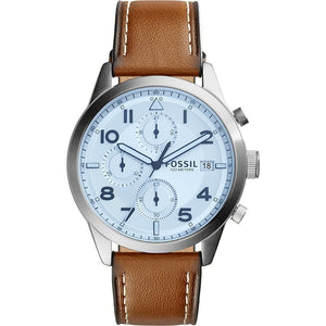 Fossil Men’s Leather Strap Silver Dial 44mm Watch For Men FS5169