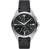 Emporio Armani Claudio Black Leather Strap Black Dial Chronograph Quartz Watch for Gents - AR11542