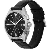 Emporio Armani Claudio Black Leather Strap Black Dial Chronograph Quartz Watch for Gents - AR11542