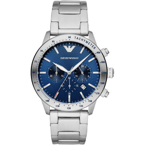 Emporio Armani Mario Blue Dial Silver Steel Strap Watch for Men - AR11306