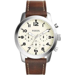 Fossil Pilot Brown Leather Strap Cream Dial Watch for Men – FS5146