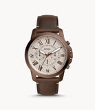 Fossil Men’s Quartz Brown Leather Strap Grey Dial 44mm Watch FS5344