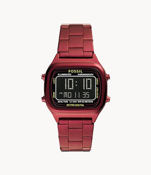 Fossil Retro Digital Pomegranate Red Stainless Steel Watch