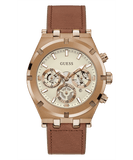 Guess Men’s Brown Leather Strap White Dial 44mm Watch GW0262G3