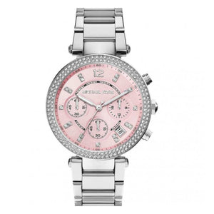 Michael Kors Parker Silver Stainless Steel Pink Dial Chronograph Quartz Watch for Ladies – MK6105