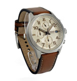 Fossil Men’s Quartz Brown Leather Strap Beig Dial 44mm Watch FS5140