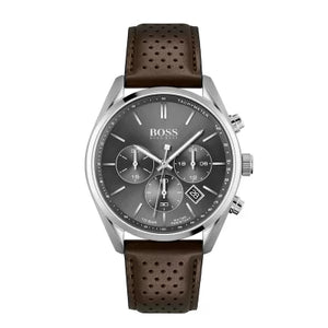 Hugo Boss Men’s Quartz Leather Strap Gray Dial 44mm Watch 1513815