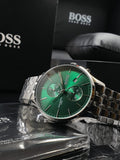 Hugo Boss Men’s Quartz Silver Stainless Steel Green Dial 42mm Watch 1513975