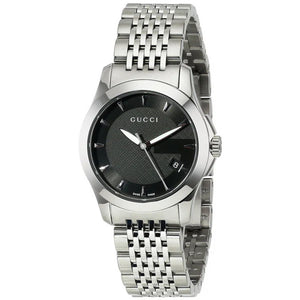 Gucci Women’s Swiss Made Quartz Silver Stainless Steel Black Dial 27mm Watch YA126502