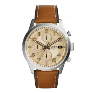 Fossil Men’s Quartz Brown Leather Strap Beig Dial 44mm Watch FS5140