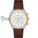 Emporio Armani Men’s Chronograph Quartz Leather Strap White Dial 44mm Watch AR11033