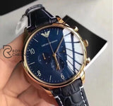 Emporio Armani Ar1862 43Mm Mens Watch Steel Leather Chrono Golden/Blue Watches