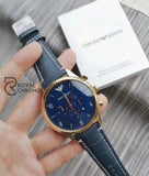 Emporio Armani Ar1862 43Mm Mens Watch Steel Leather Chrono Golden/Blue Watches