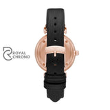 Emporio Armani Gianni T-Bar Mother Of Pearl Dial Black Leather Strap Watch For Ladies - Ar11295