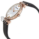 Emporio Armani Gianni T-Bar Mother Of Pearl Dial Black Leather Strap Watch For Ladies - Ar11295