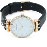 Emporio Armani Gianni T-Bar Mother Of Pearl Dial Black Leather Strap Watch For Ladies - Ar11295