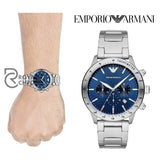 Emporio Armani Mario Blue Dial Silver Steel Strap Watch For Men - Ar11306 Watches