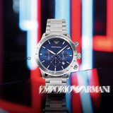 Emporio Armani Mario Blue Dial Silver Steel Strap Watch For Men - Ar11306 Watches