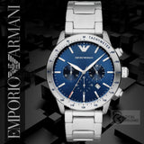 Emporio Armani Mario Blue Dial Silver Steel Strap Watch For Men - Ar11306 Watches