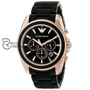 Emporio Armani Mens Analogue Quartz Silicone & Stainless Steel Black Dial 44Mm Watch Ar6066 Watches