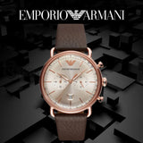 Emporio Armani Mens Chronograph Quartz Brown Leather Strap Rose Gold Shine Dial 43Mm Watch Ar11106