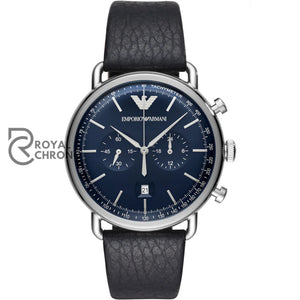 Emporio Armani Mens Chronograph Quartz Leather Strap Blue Dial 43Mm Watch 11105 Watches