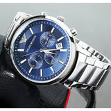 Emporio Armani Mens Chronograph Quartz Stainless Steel Blue Dial 41Mm Watch - Ar2448 Watches