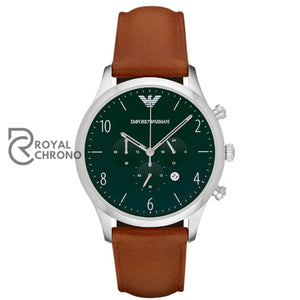 Emporio Armani Mens Quartz Brown Leather Strap Green Dial 43Mm Watch Ar1941 Watch