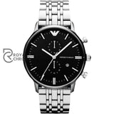 Emporio Armani Mens Quartz Chronograph Stainless Steel Black Dial 43Mm Watch 80009 Watches