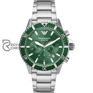 Emporio Armani Mens Quartz Silver Stainless Steel Green Dial 43Mm Watch - Ar11500 Watches