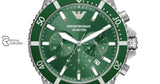 Emporio Armani Mens Quartz Silver Stainless Steel Green Dial 43Mm Watch - Ar11500 Watches