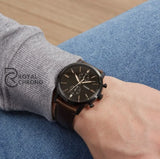 Fossil Goodwin Black Leather Strap Dial Chronograph Quartz Watch For Gents Fs5585 Watch