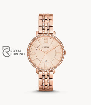 Fossil Jacqueline Rose Gold Stainless Steel Dial Quartz Watch For Ladies Es3546 Watch